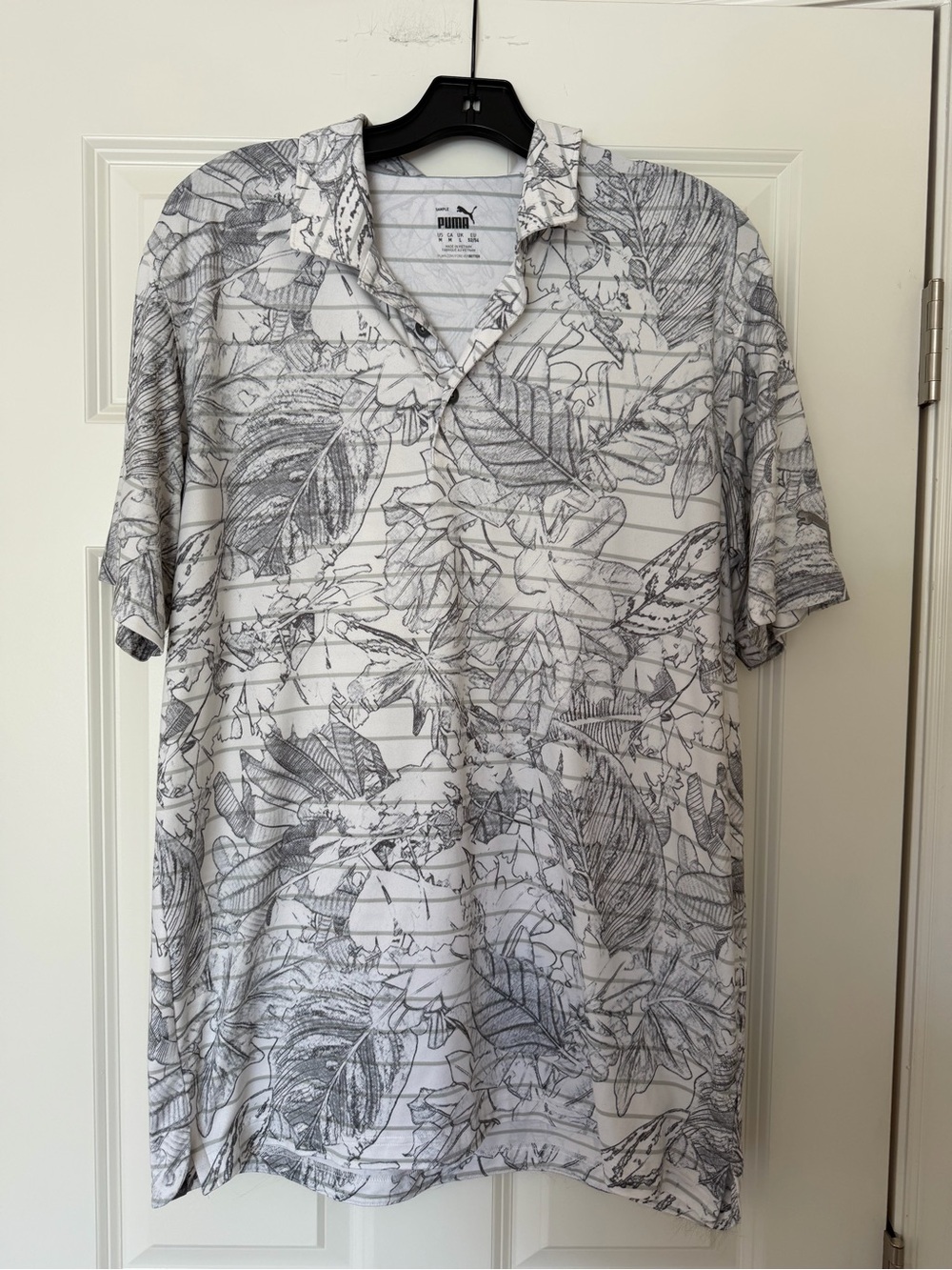 Puma Men’s White & Gray Floral Short Sleeve Polo - Size Medium